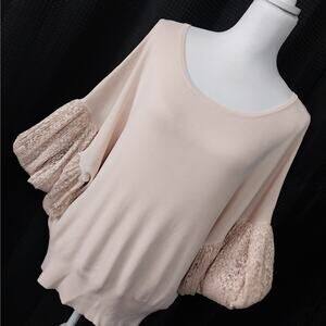EXPRESS! ANTIQUE SHELL PINK KNIT TOP, BLOUSON BALLOON LACE SLEEVES! SZ XL